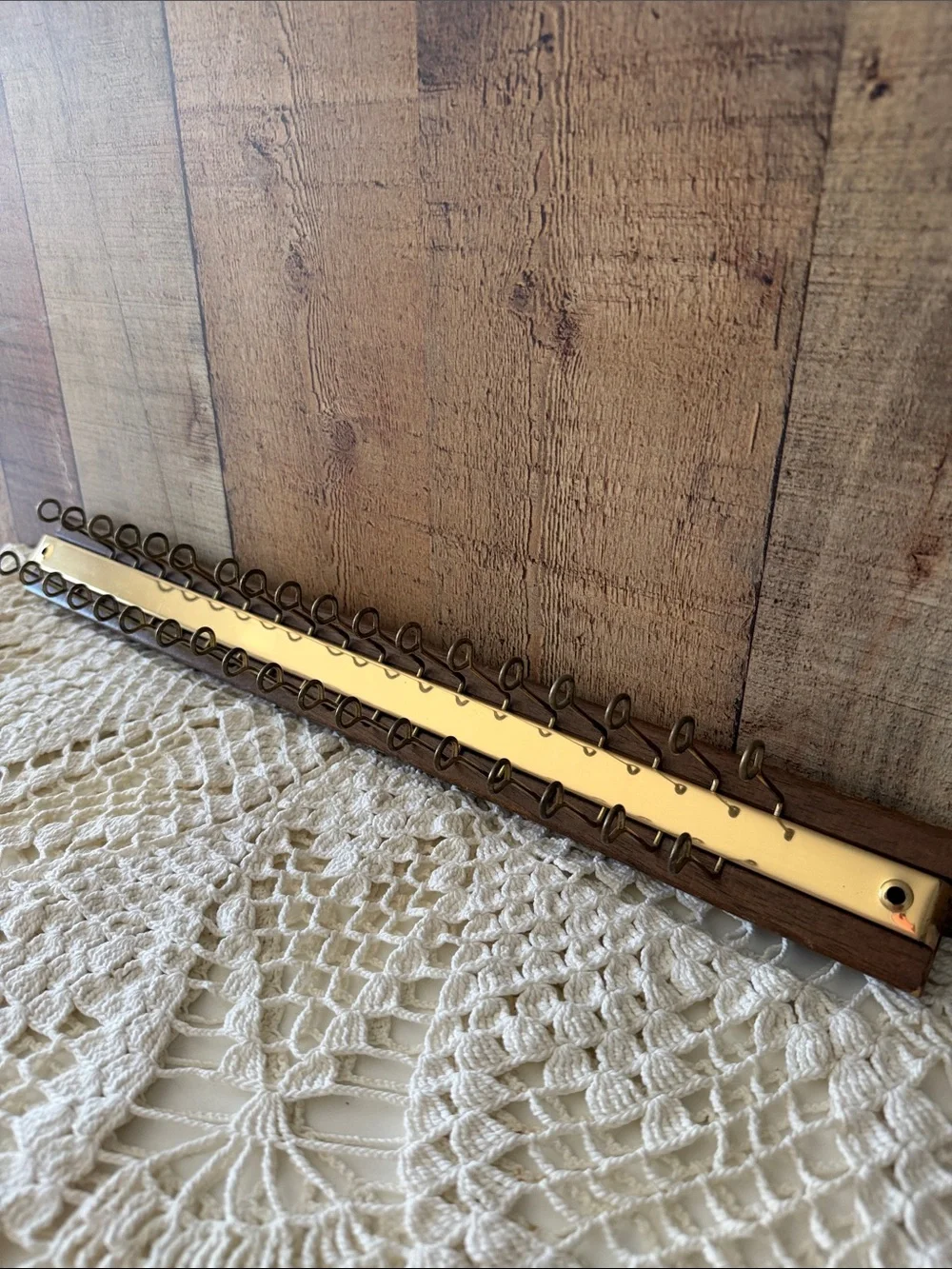 VTG MCM Wall-Mounted Tie/Belts or Necklace Rack, Wood and Brass